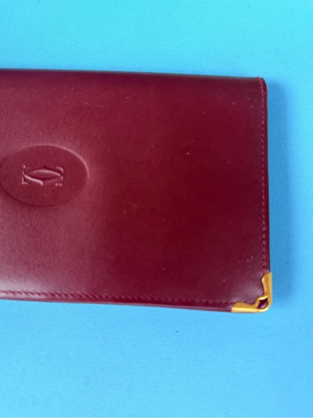 Cartier vintage Leather Long Wallet - Burgundy with Gold Accents AUTHENTIC